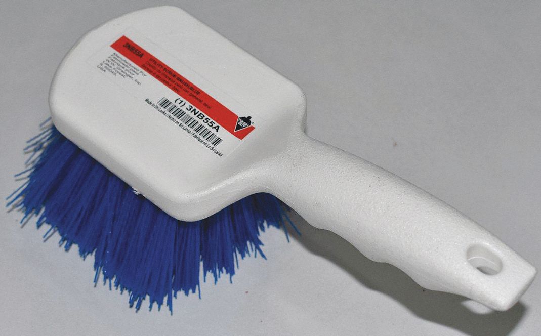 TOUGH GUY 8"L Polypropylene Short Handle Scrub Brush, White 3NB55