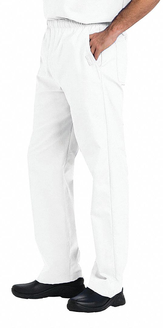 LANDAU White Scrub Pants, M, Polyester/Cotton, Fits Waist Size 28 to 30 in, Men's 3NDV4