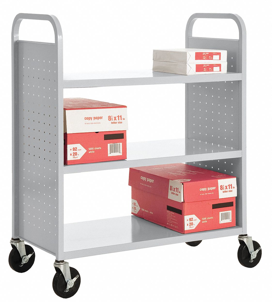 SANDUSKY 20 ga Steel Book Truck with 3 Flat Shelves, Dove Gray 3NVE5