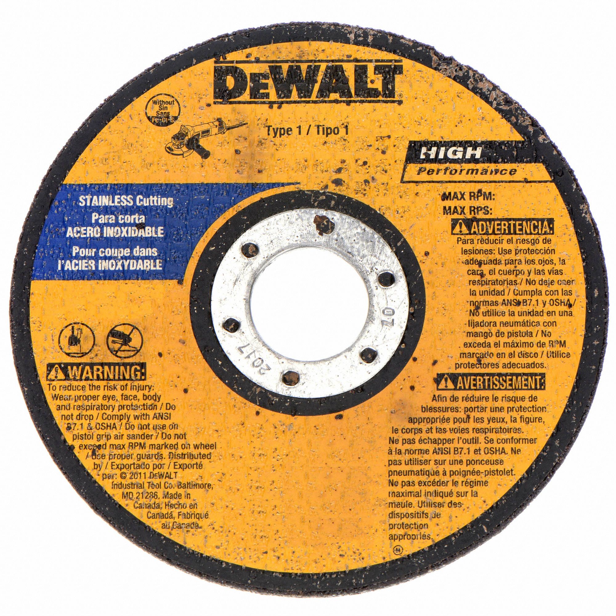 DEWALT 4 1/2 in, Type 1 Aluminum Oxide Abrasive CutOff Wheel, 7/8 in Arbor Hole Size 3PA11