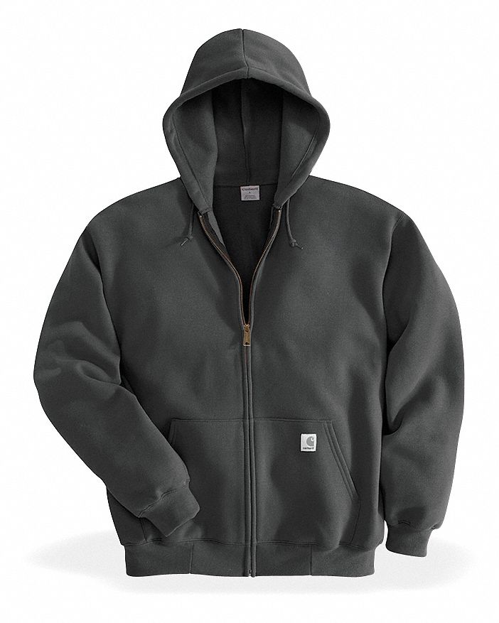 CARHARTT Hooded Sweatshirt L, Regular, Full Zip Sweatshirt, Cotton/Polyester, Zipper, 2 Pockets