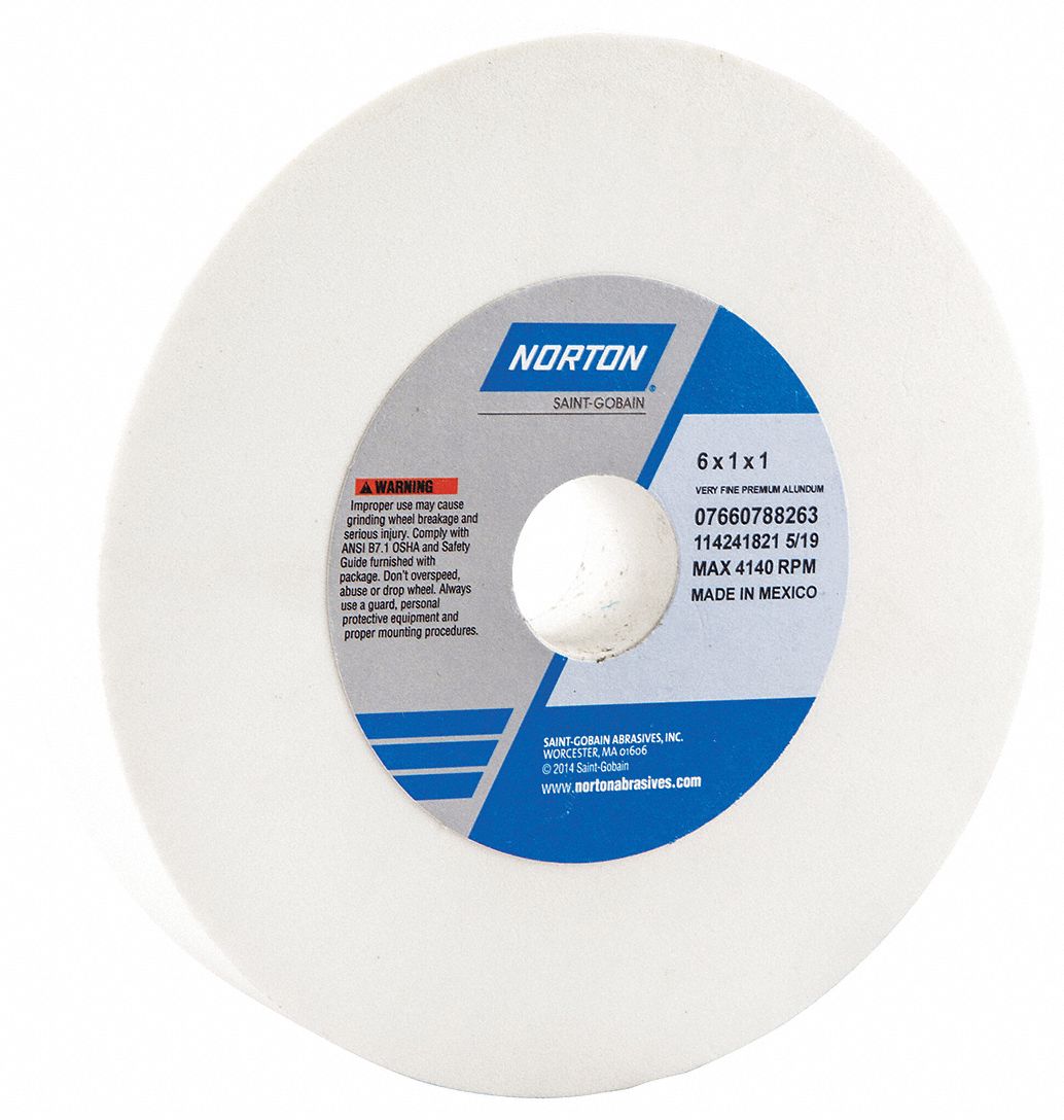 NORTON Type 1 Aluminum Oxide Straight Grinding Wheel, 6 in, 1 in Arbor