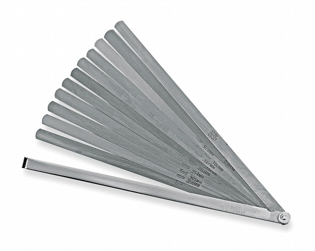 PROTO LongBlade Feeler Gauge Set Inch, 12 Feeler Blades, 0.001 in to 0.02 in Thick Range