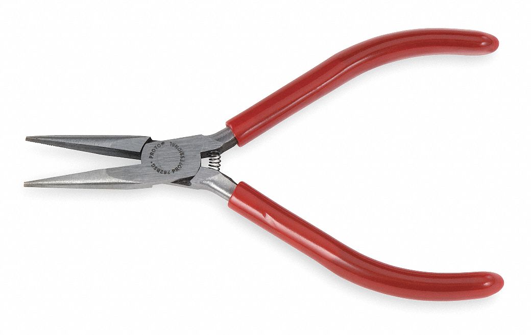 PROTO Needle Nose Pliers, Jaw Length 1 3/16 in, Jaw Width 7/16 in, Jaw Bend 0°, Tip Width 1/