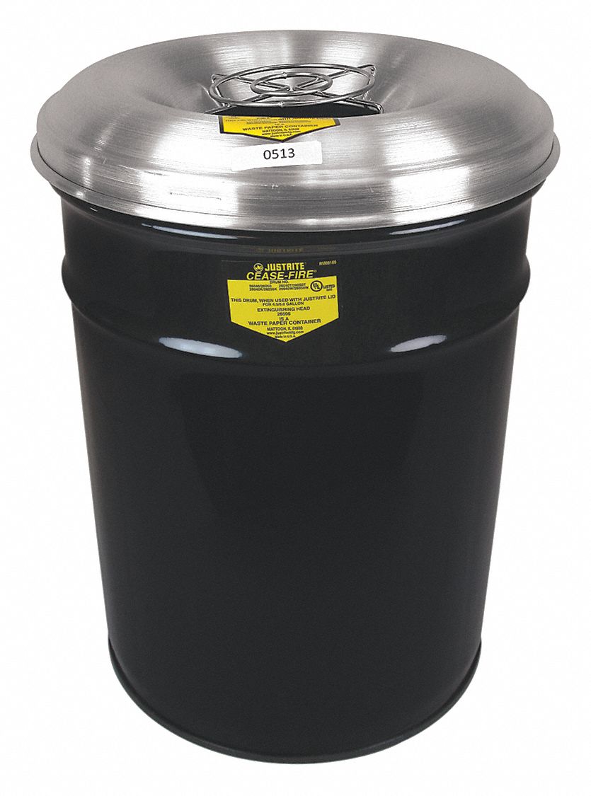 JUSTRITE 6 gal Cigarette Receptacle Drum, 17 3/4 in Height, 12 1/4 in