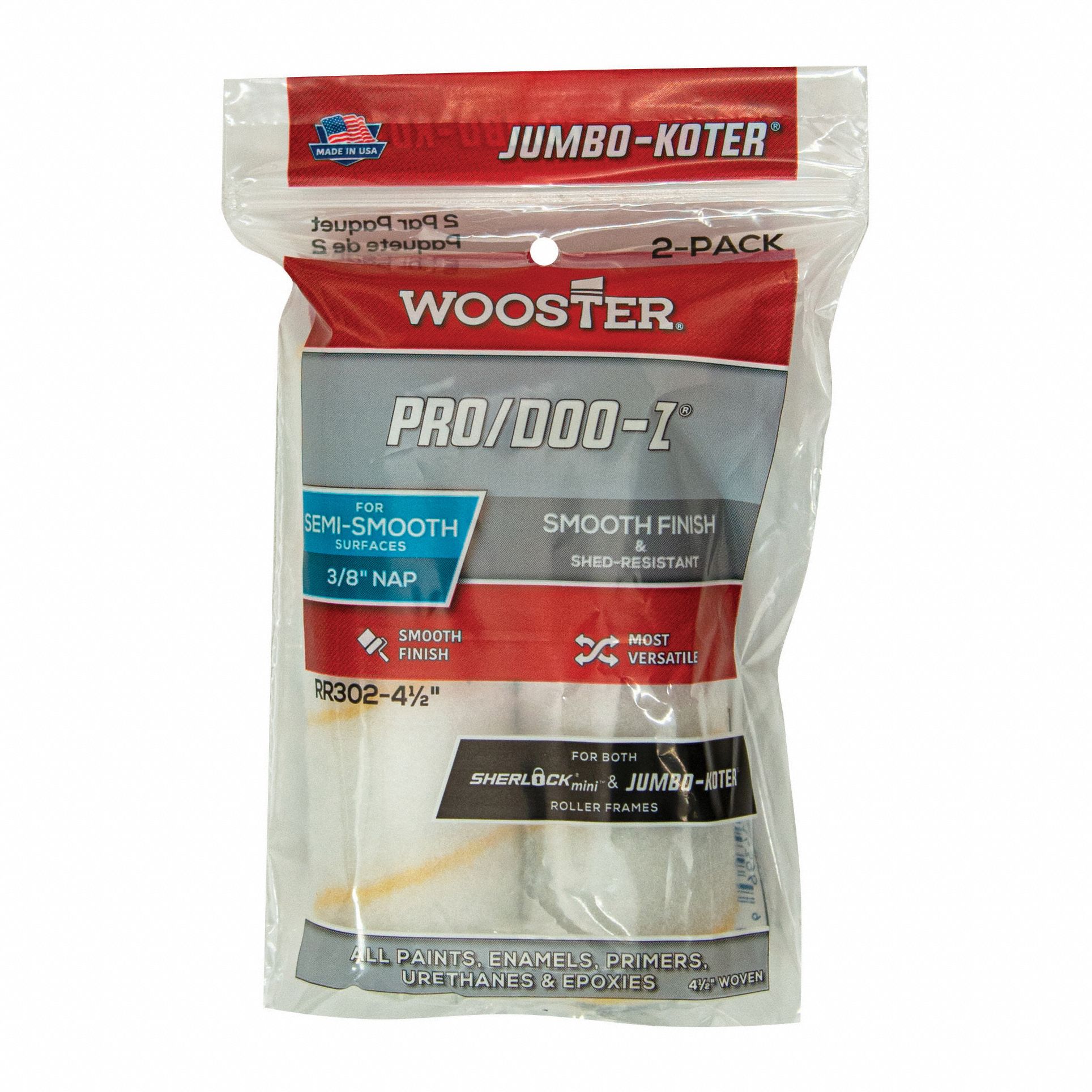 WOOSTER Mini Paint Rollers 4 1/2 in Lg, 3/8 in Nap Size, Woven Fabric