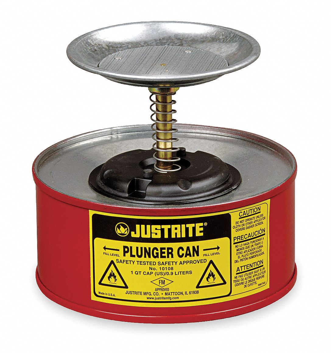 JUSTRITE Plunger Can, 0.25 gal, Galvanized Steel, Red, 5 in 3TCG410108 Grainger