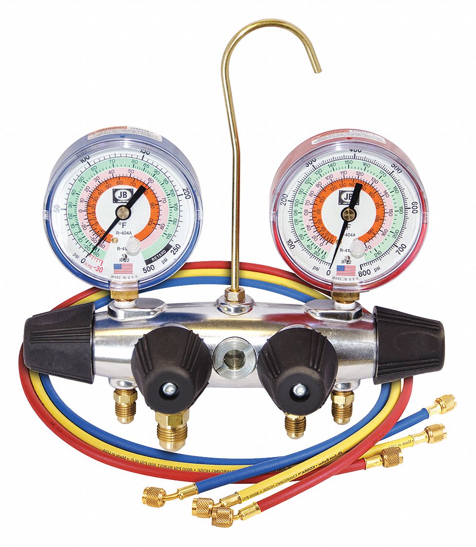 JB INDUSTRIES, Manifold Gauge, 4 Valves, Manifold Gauge 3TRA825233