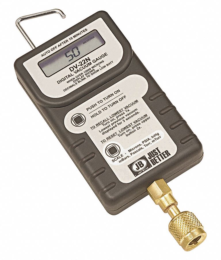 JB INDUSTRIES Micron Gauge, LCD Display, Measuring Range 10 to 100,000