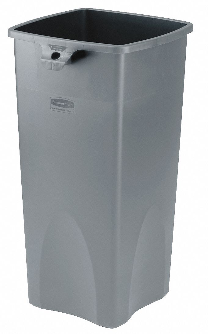 RUBBERMAID COMMERCIAL PRODUCTS, Square, Gray, Trash Can 3U643