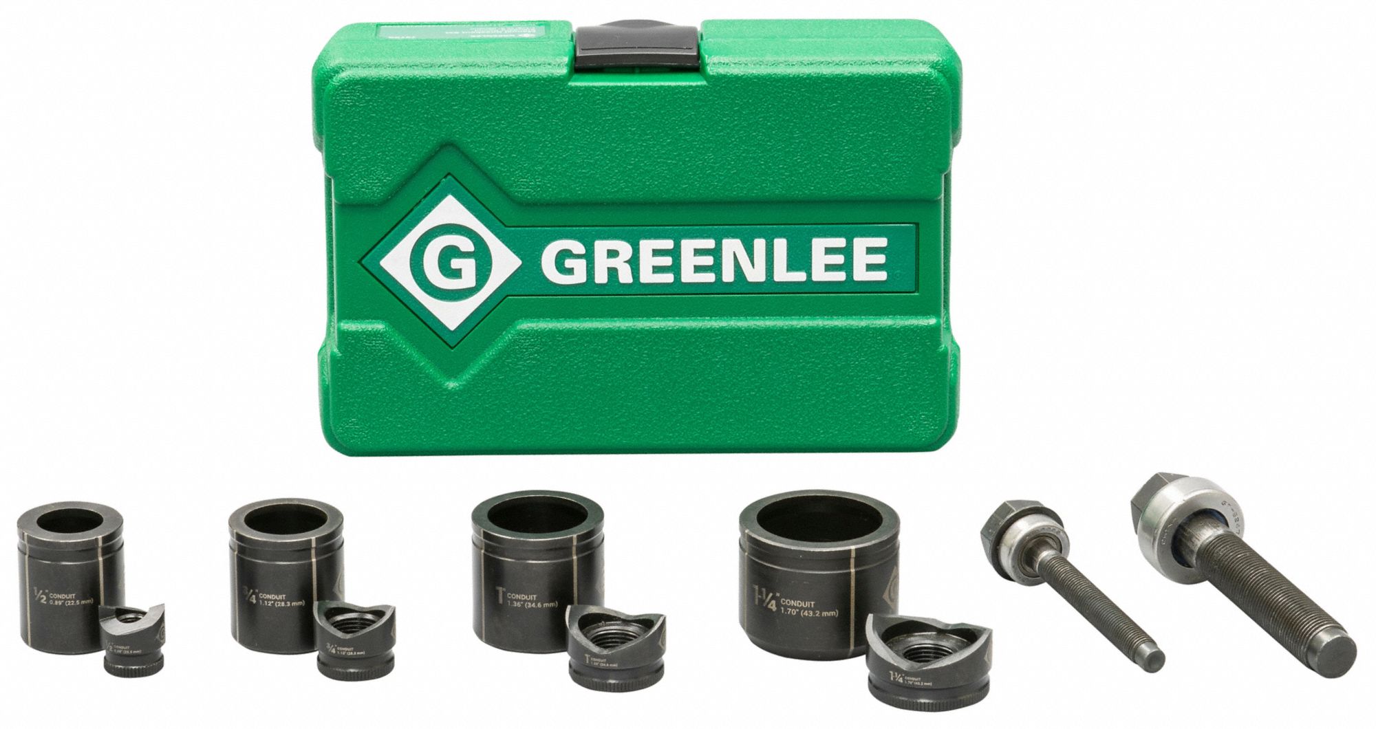 GREENLEE Round Knockout Punch Kit 10 ga Max Sheet Metal CapacitySteel, Falls Free, Round