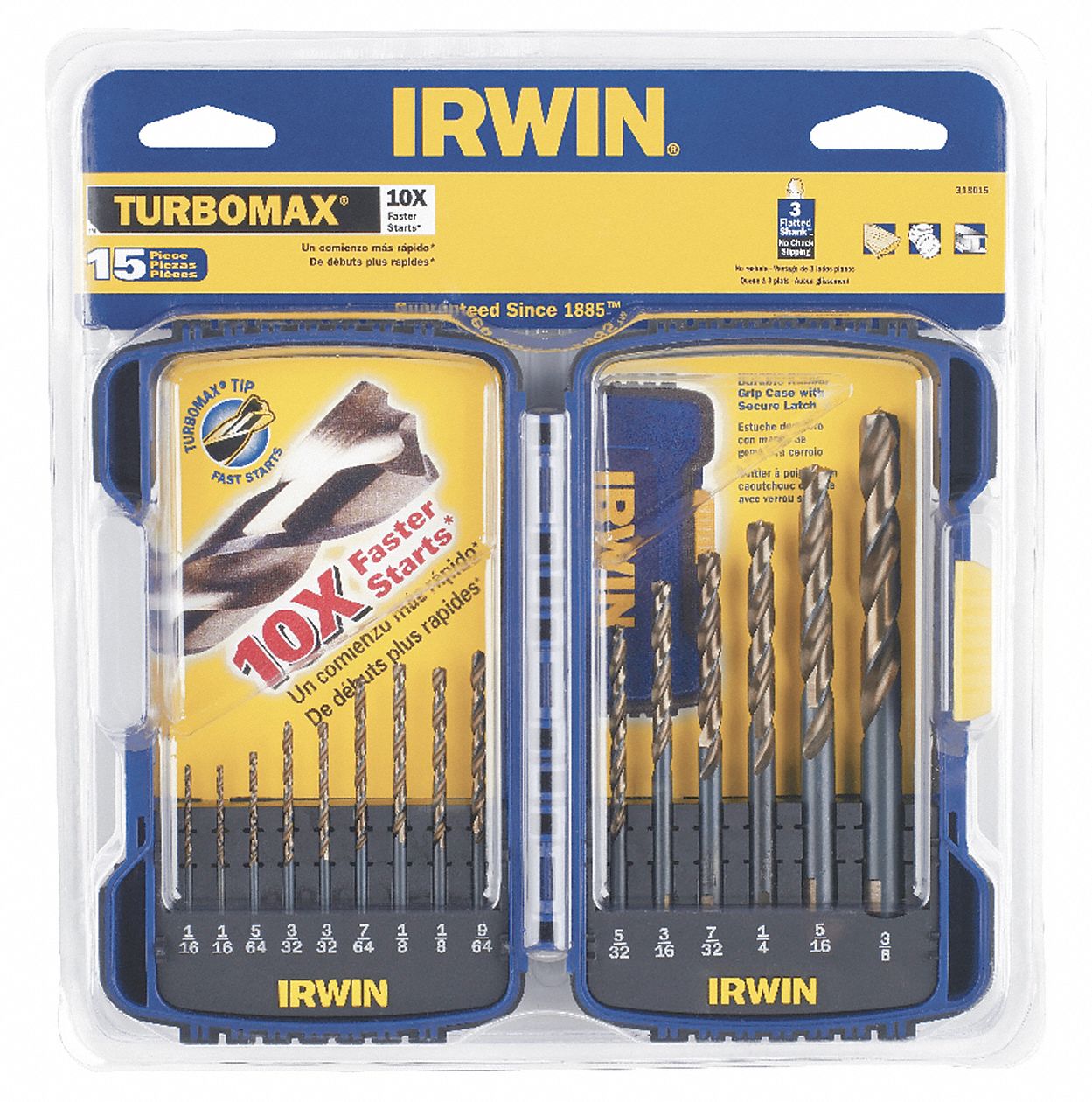 IRWIN 15Pc. Twist Drill Bit Set, 135°, High Speed Steel, Round Shank