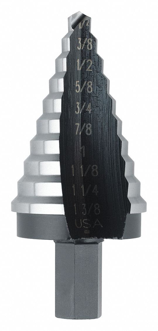 IRWIN Step Drill Bit, High Speed Steel, Black Oxide, 1/4 in to 1 3/8 in