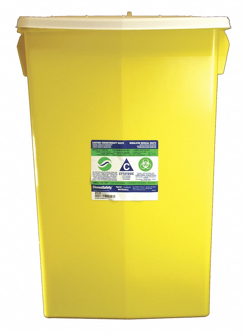 COVIDIEN Chemo Waste and Sharps Container 18 gal Capacity, Yellow