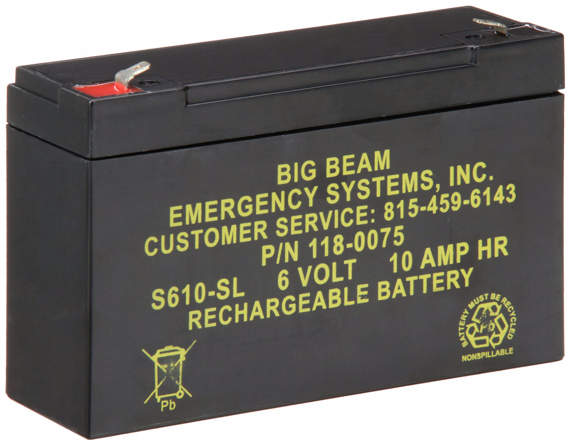 Sealed Lead Acid, 6 V Volt, Battery 3UVR2S610SL Grainger