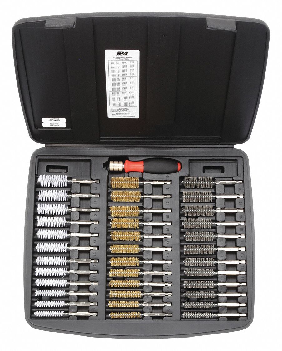 IPA, Hex Handle, Brass/Nylon/Stainless Steel Bristle, Bore Brush Set