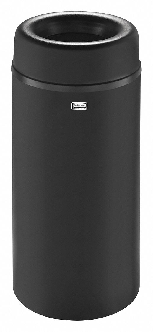 RUBBERMAID COMMERCIAL PRODUCTS 15 gal Round Trash Can, Metal, Black
