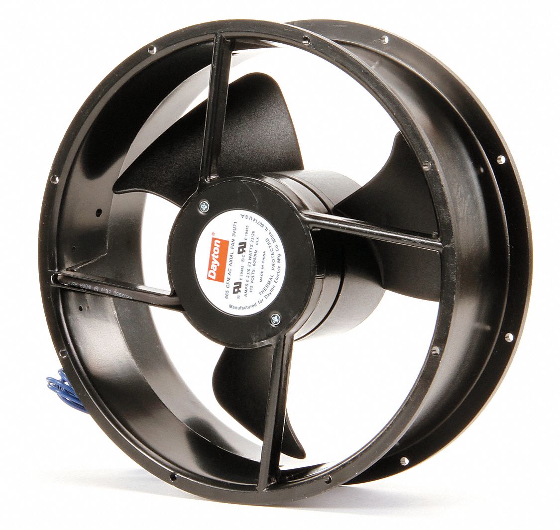 DAYTON Standard Round Axial Fan, 31/2" Depth, 115VAC, Lead Wires