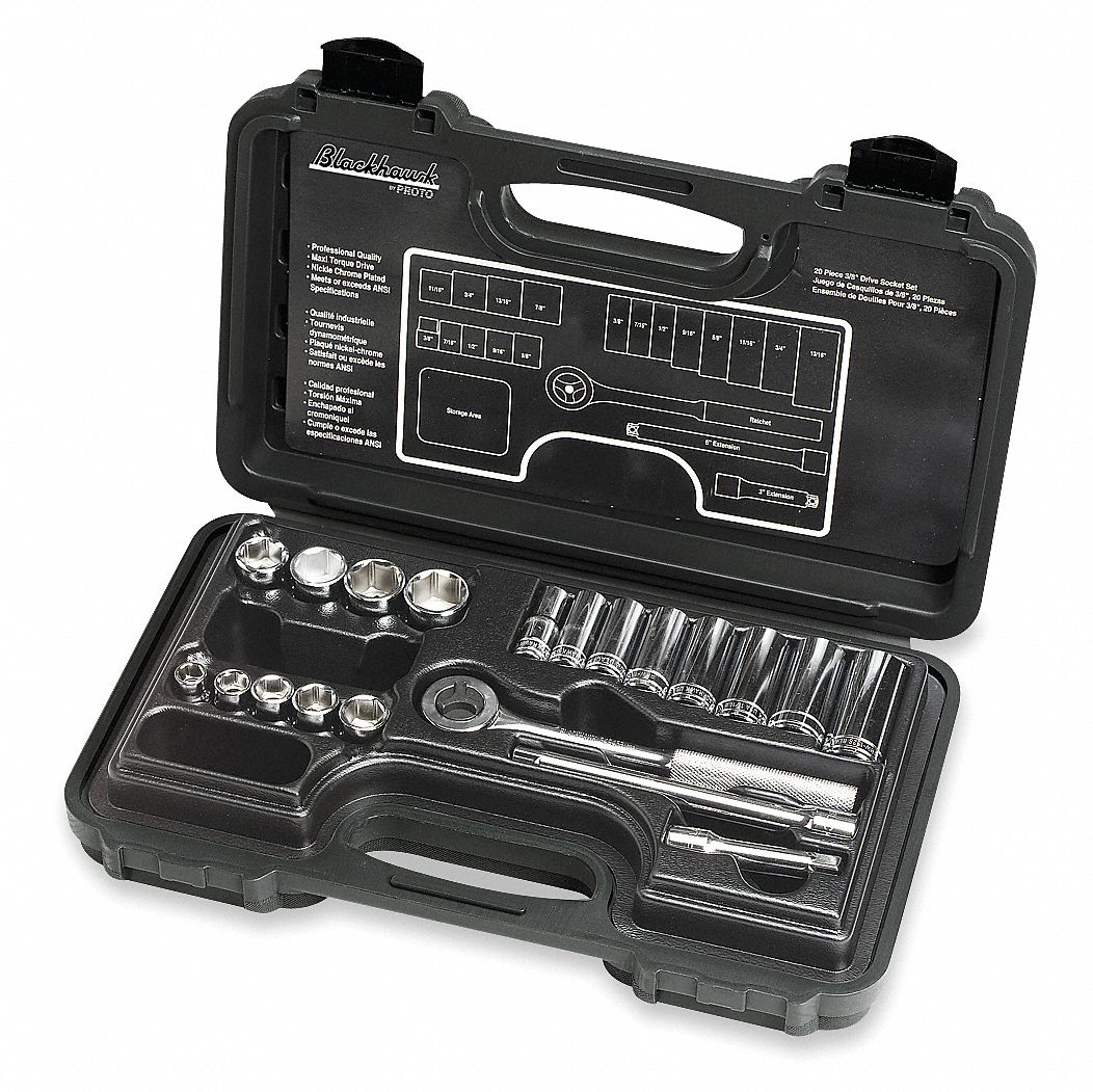 BLACKHAWK BY PROTO, Socket Set 3VY213820NB Grainger