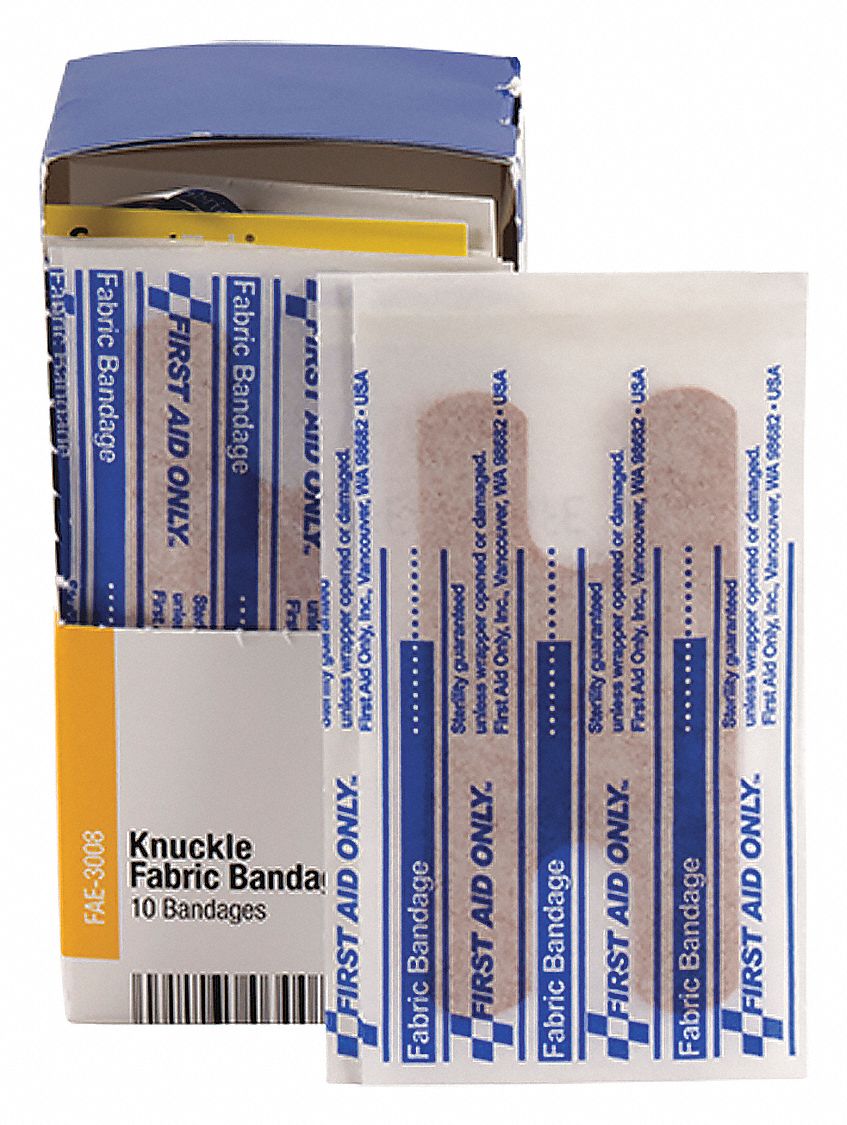 FIRST AID ONLY Fabric Knuckle Bandages, 3 in x 1 1/2 in, Beige 3WHR3FAE3008 Grainger