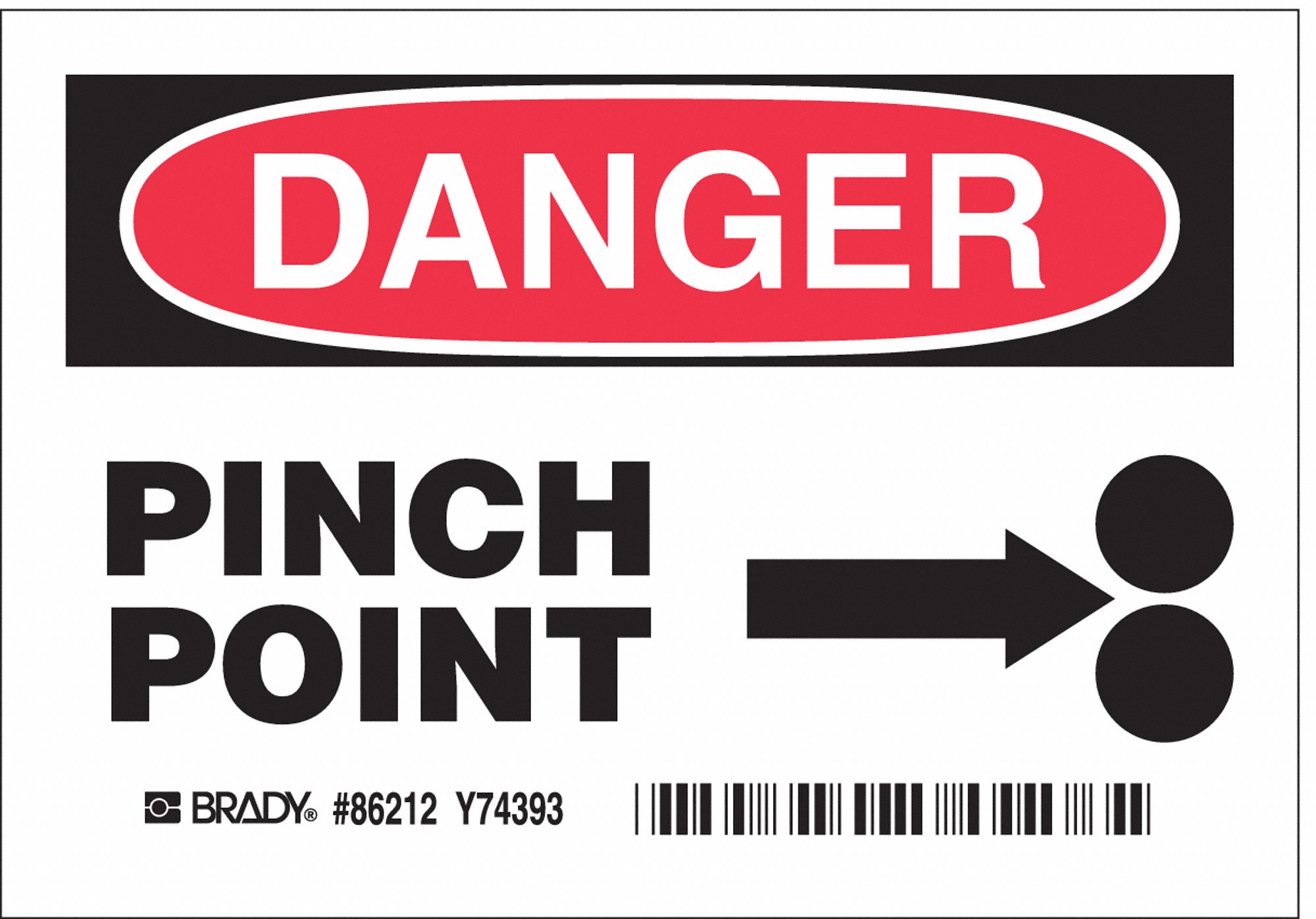 BRADY Equipment Label, Pinch Point, Sign Header Danger, Polyester, 3 1/