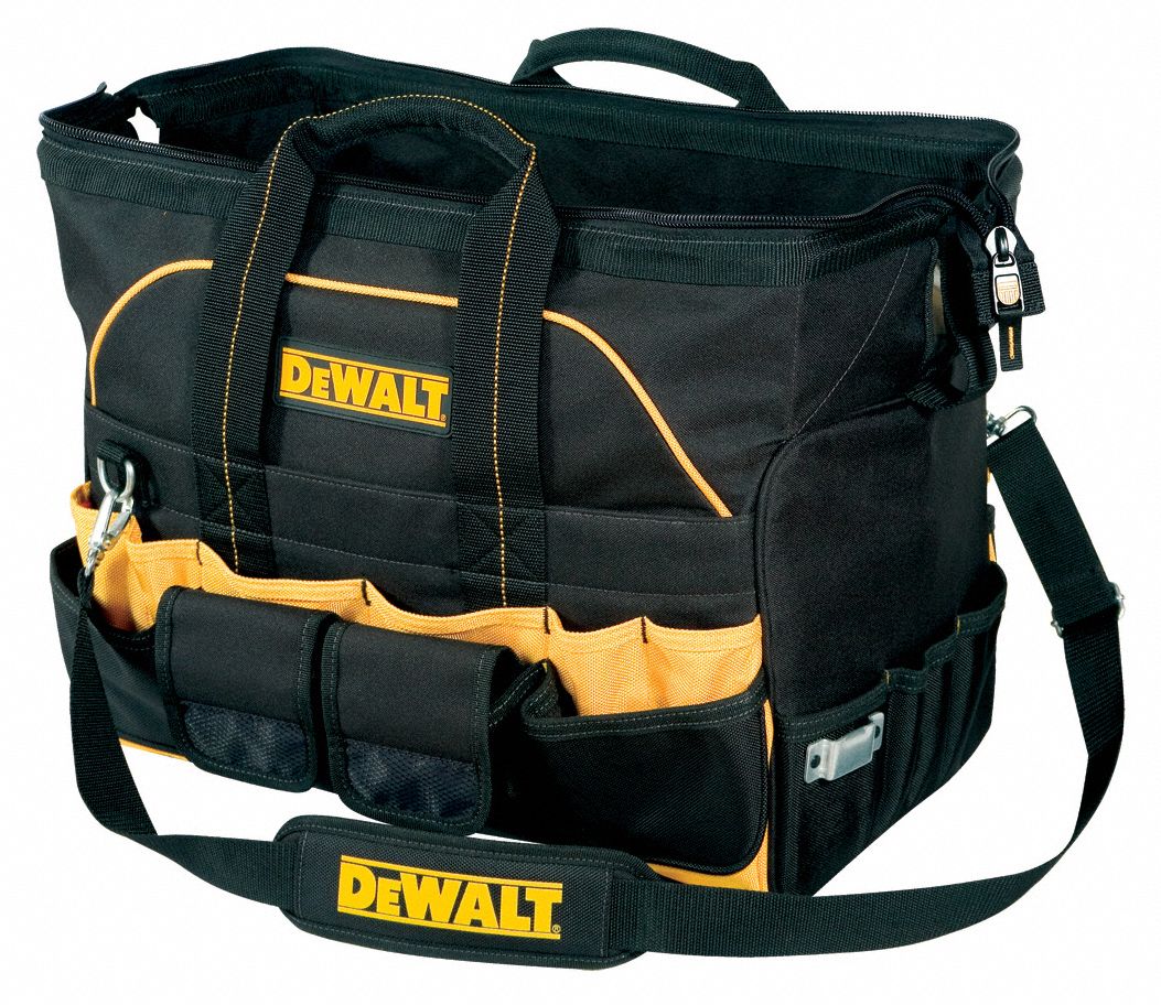 DEWALT Tool Bag Polyester, 40 Pockets, 17 1/2 in Overall Wd, 17 1/2 in