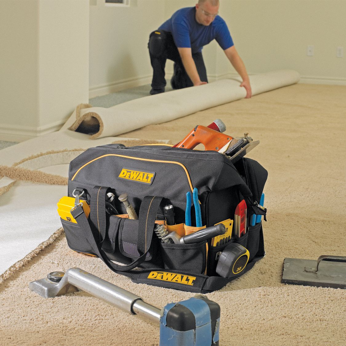 DEWALT Tool Bag Polyester, 40 Pockets, 17 1/2 in Overall Wd, 17 1/2 in