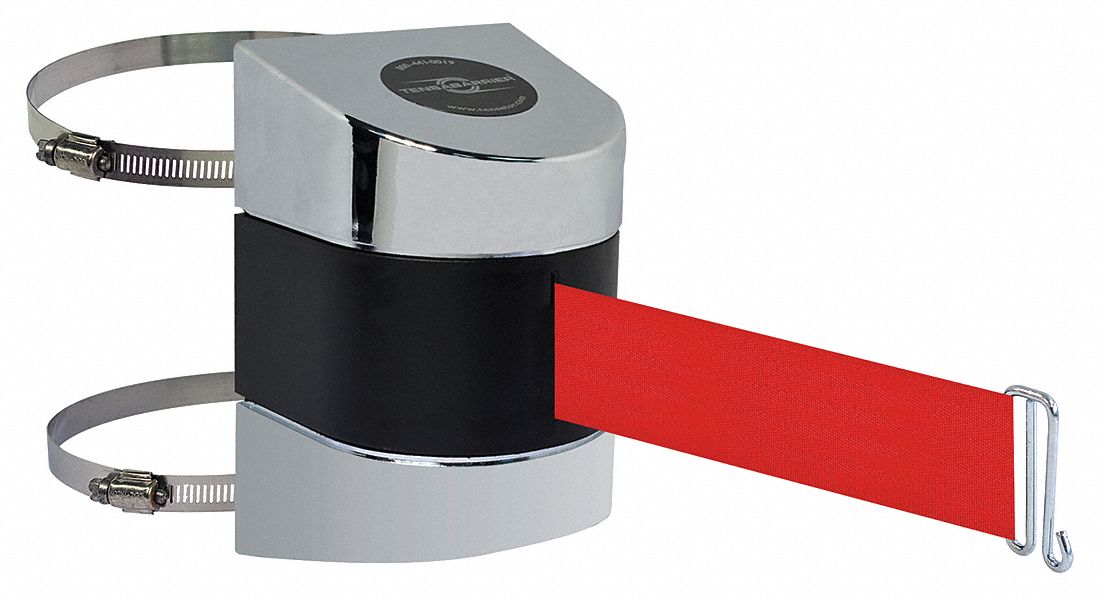 TENSABARRIER, Red, Polished Chrome, Retractable Belt Barrier 3ZAP3