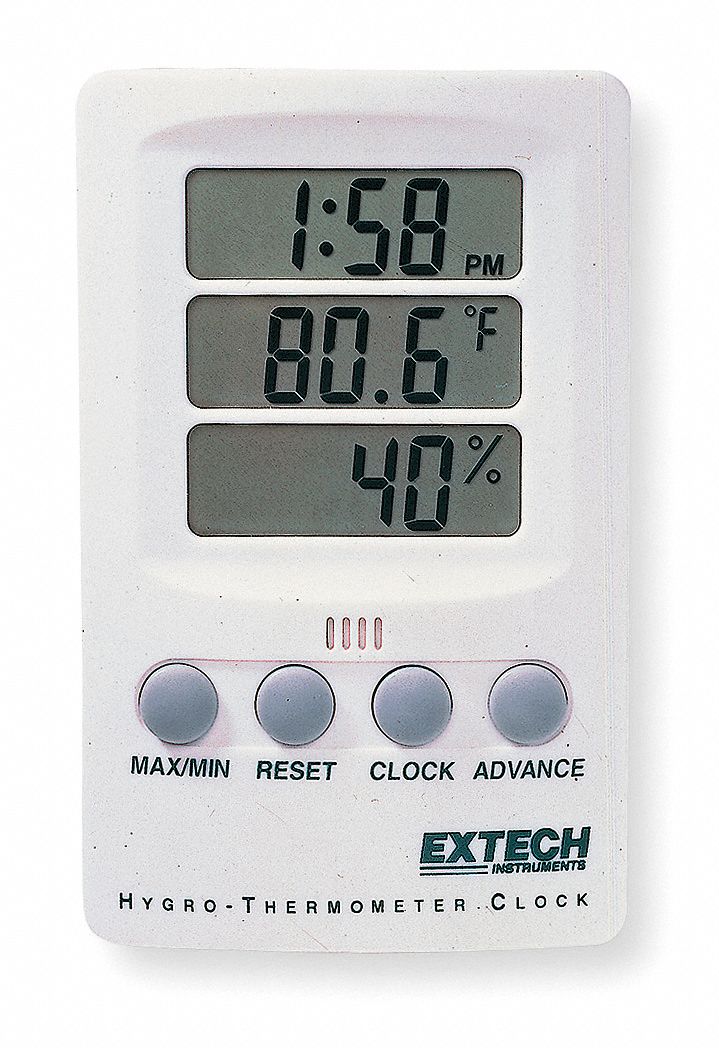 EXTECH Digital Hygrometer with Clock Commercial/Indoor/Residential, 14