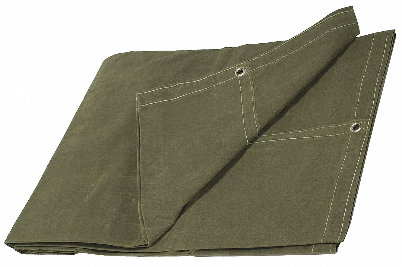 GRAINGER APPROVED 20 mil Cotton Canvas Water Resistant Tarp, Green, 5