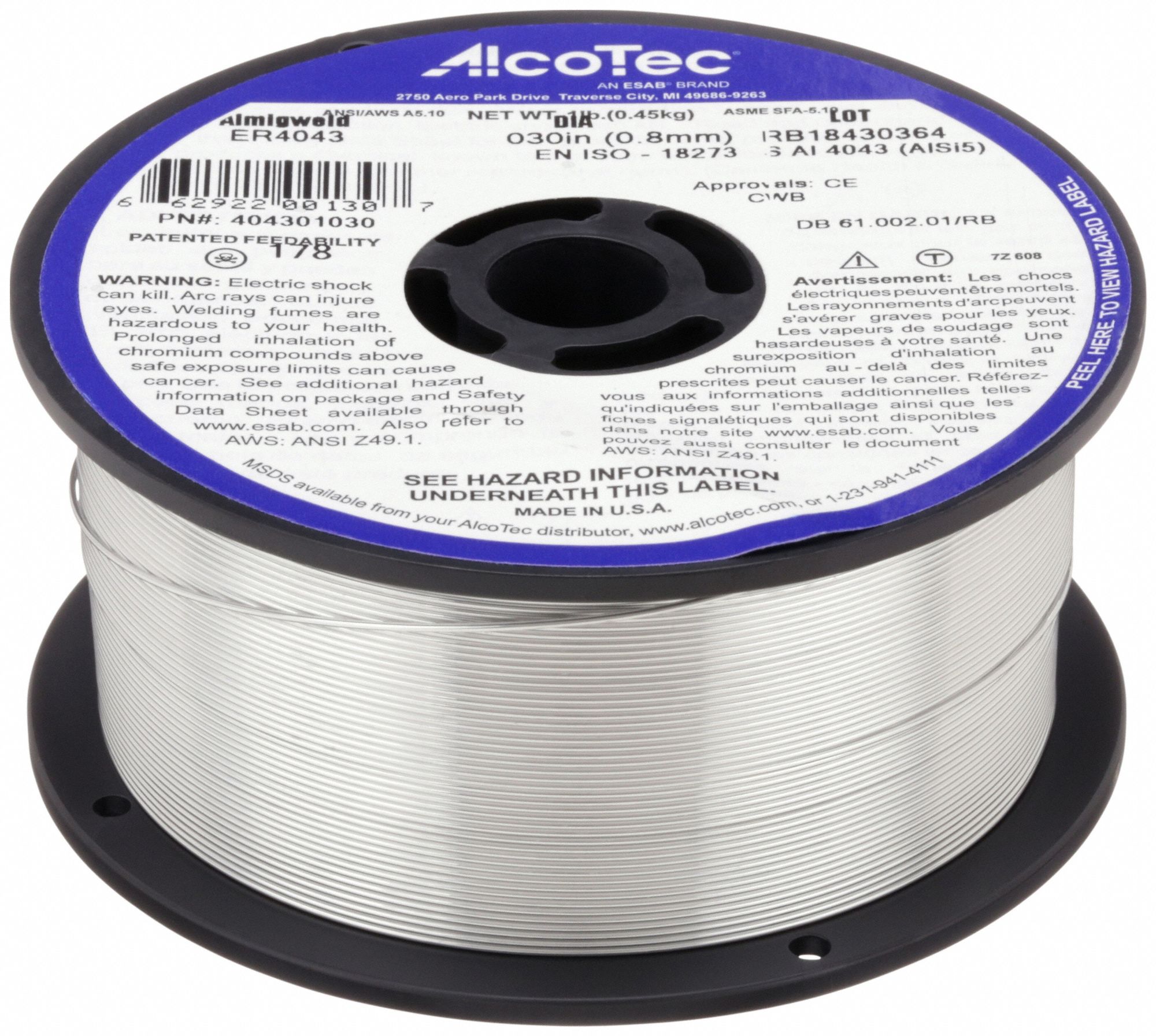 ALCOTEC, Aluminum, ER4043, MIG Welding Wire 400G58404301030 Grainger