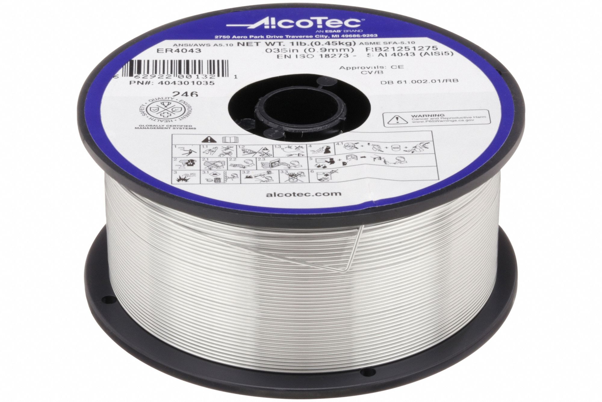 ALCOTEC, Aluminum, ER4043, MIG Welding Wire 400G59404301035 Grainger