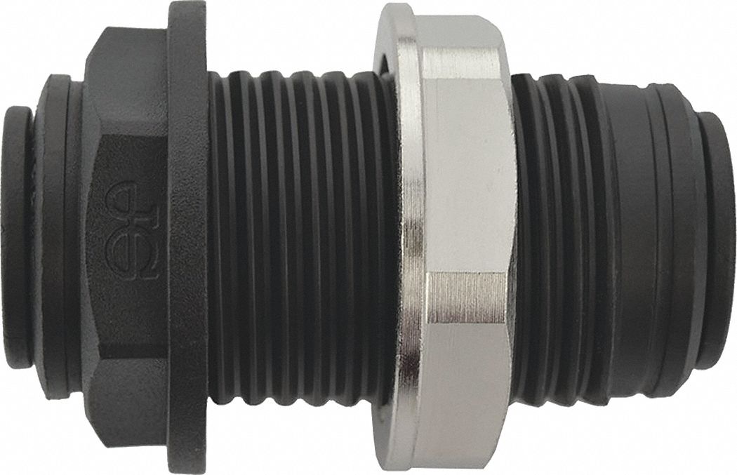JOHN GUEST Polypropylene Bulkhead Union, 3/8 in Tube Size 400L42