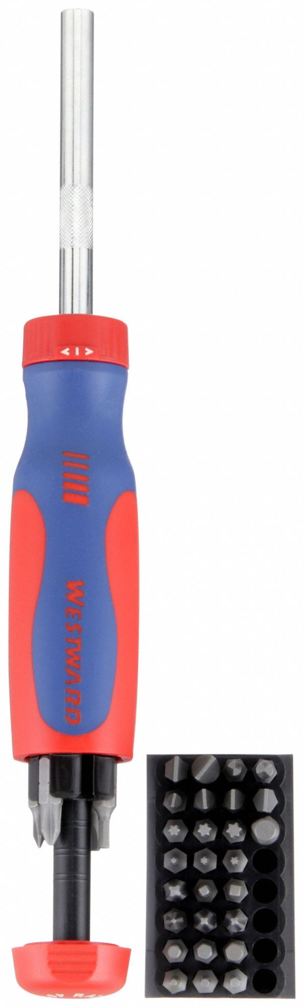 WESTWARD MultiBit Screwdriver, Clutch, Hex, Phillips, Slotted, Square, Torx, Alloy