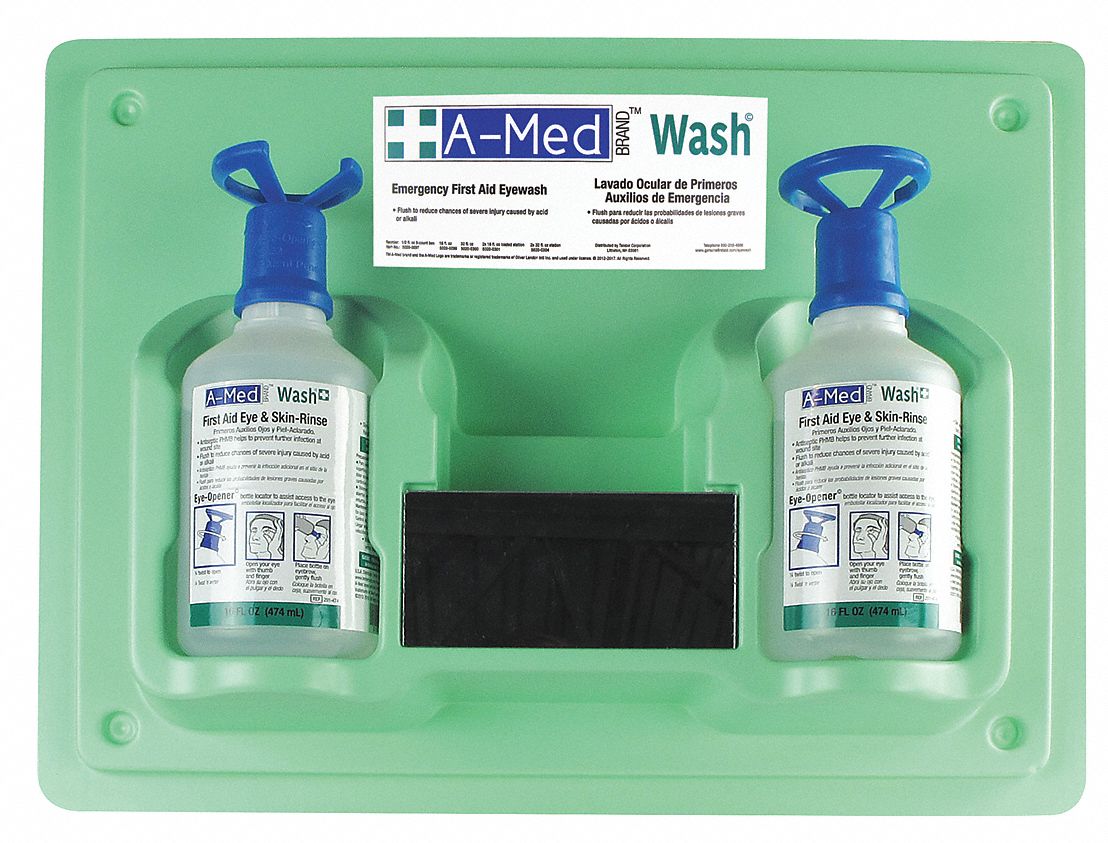 AMED Eye Wash Station, 16 oz Bottle Size, 3 to 4 1/2 yr Shelf Life, 13