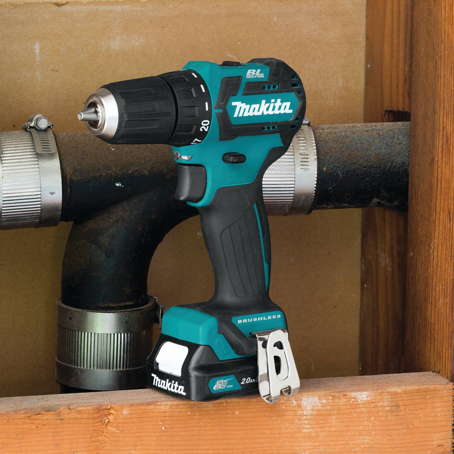 MAKITA Drill Kit: 12V DC, Compact, 3/8 in Chuck, 1,500 RPM Max., 280 in