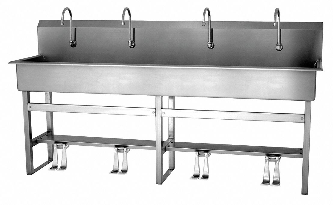 SANILAV Stainless Steel Wash Station, With Faucet, Floor Mounting Type, Stainless 40D739