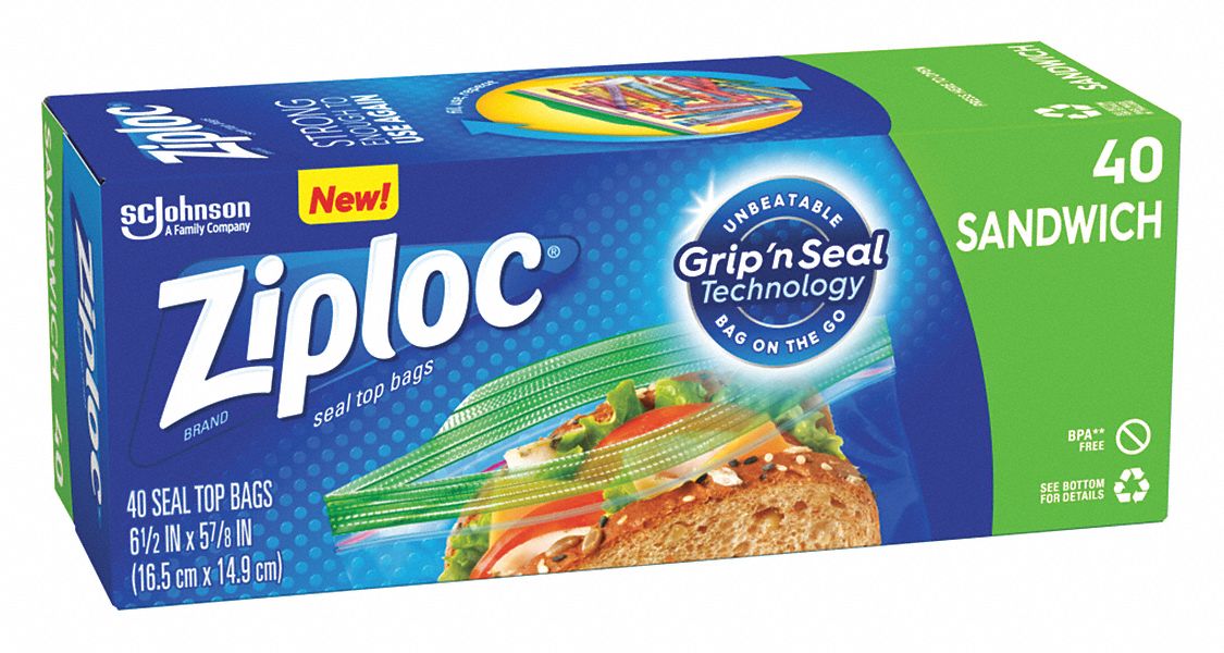 ZIPLOC, 1.2 mil Thick, 5 7/8 in Wd, Sandwich Bag 40GN90315882 Grainger