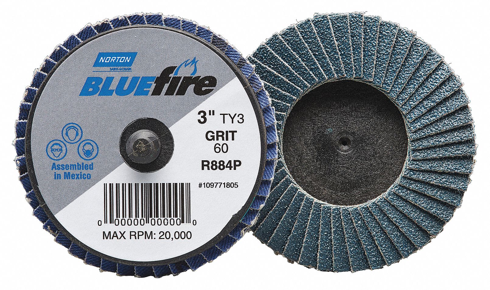 NORTON Flap Disc 60 Abrasive Grit, Medium, Zirconia Alumina