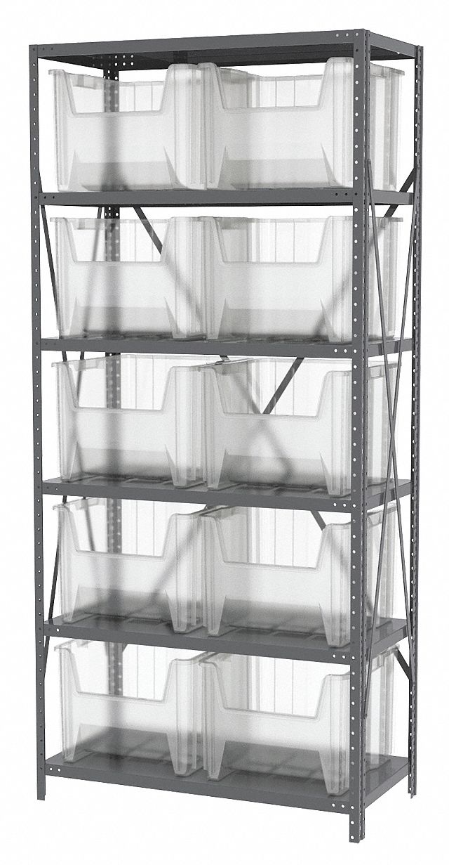 AKROMILS Steel Bin Shelving with 10 Bins, 36 inW x 18 inD x 79 inH