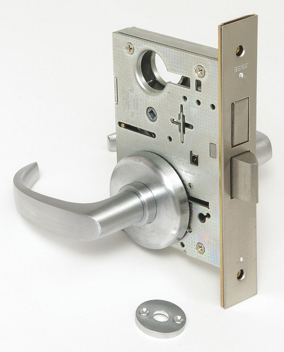 BEST Mortise Lockset 1, 40H Rose, Satin Chrome, Not Keyed, ANSI/UL