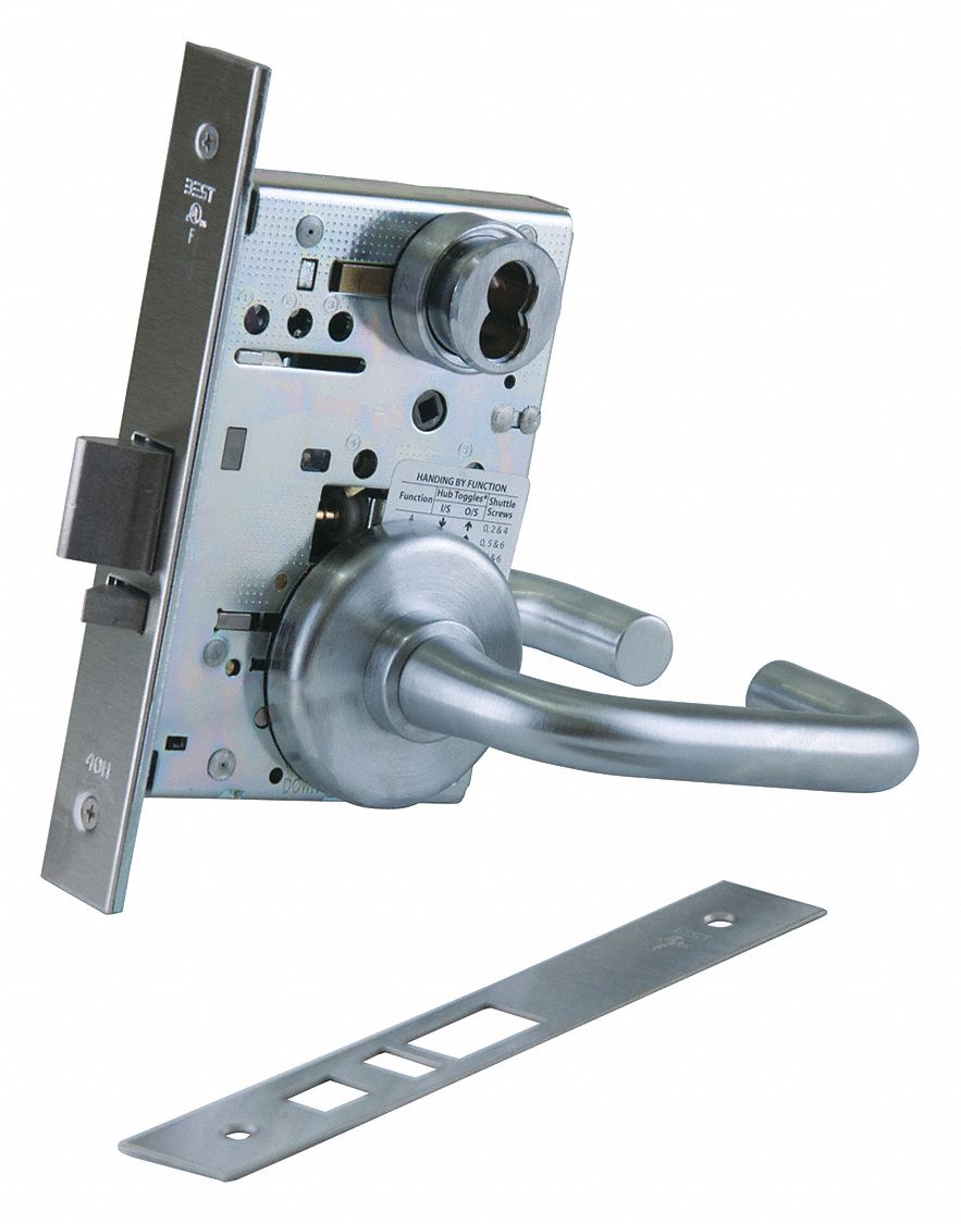 BEST Mortise Lockset, Mechanical, Satin Chrome, 2 3/4 in Backset