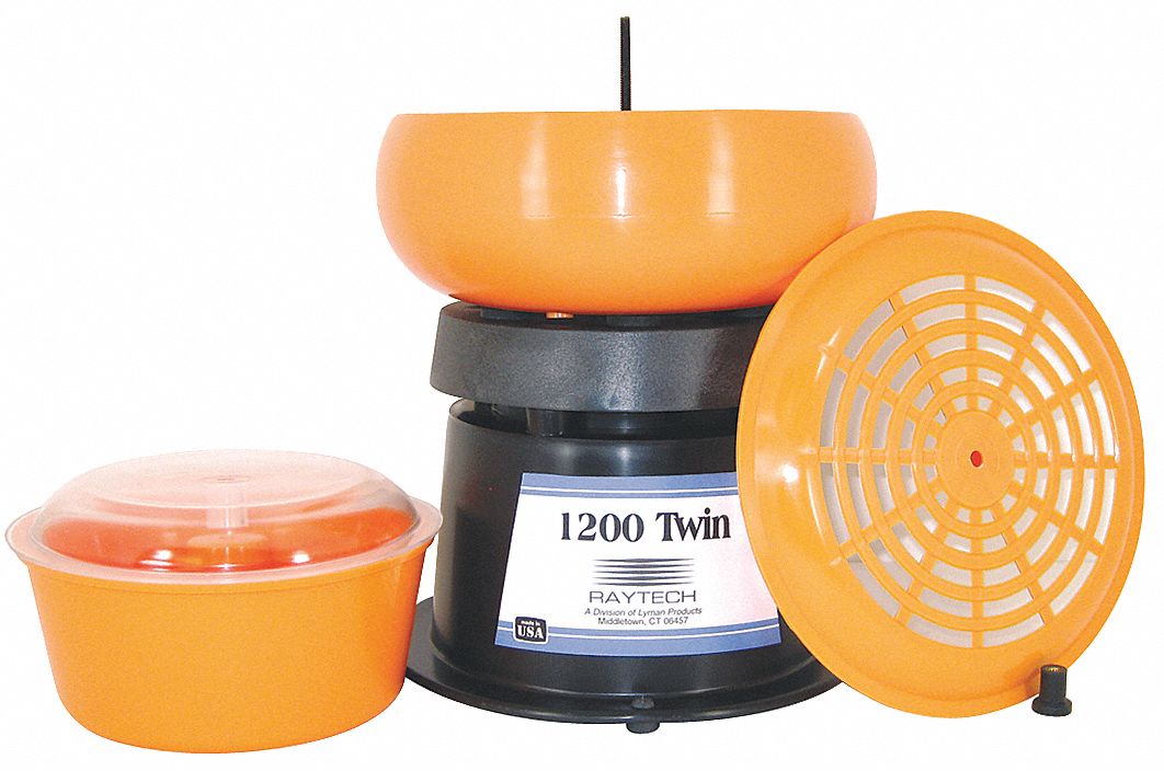 RAYTECH Twin Vibratory Tumbler, Metal Finishing, 0.05 cu ft Container