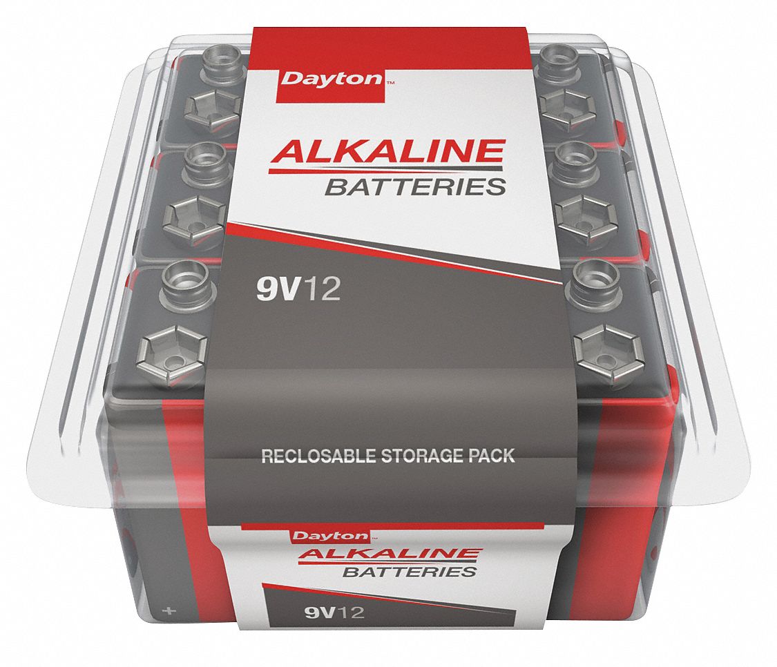 DAYTON Dayton, 9V Battery, Alkaline, Everyday, 9V DC, PK 12 40KJ58
