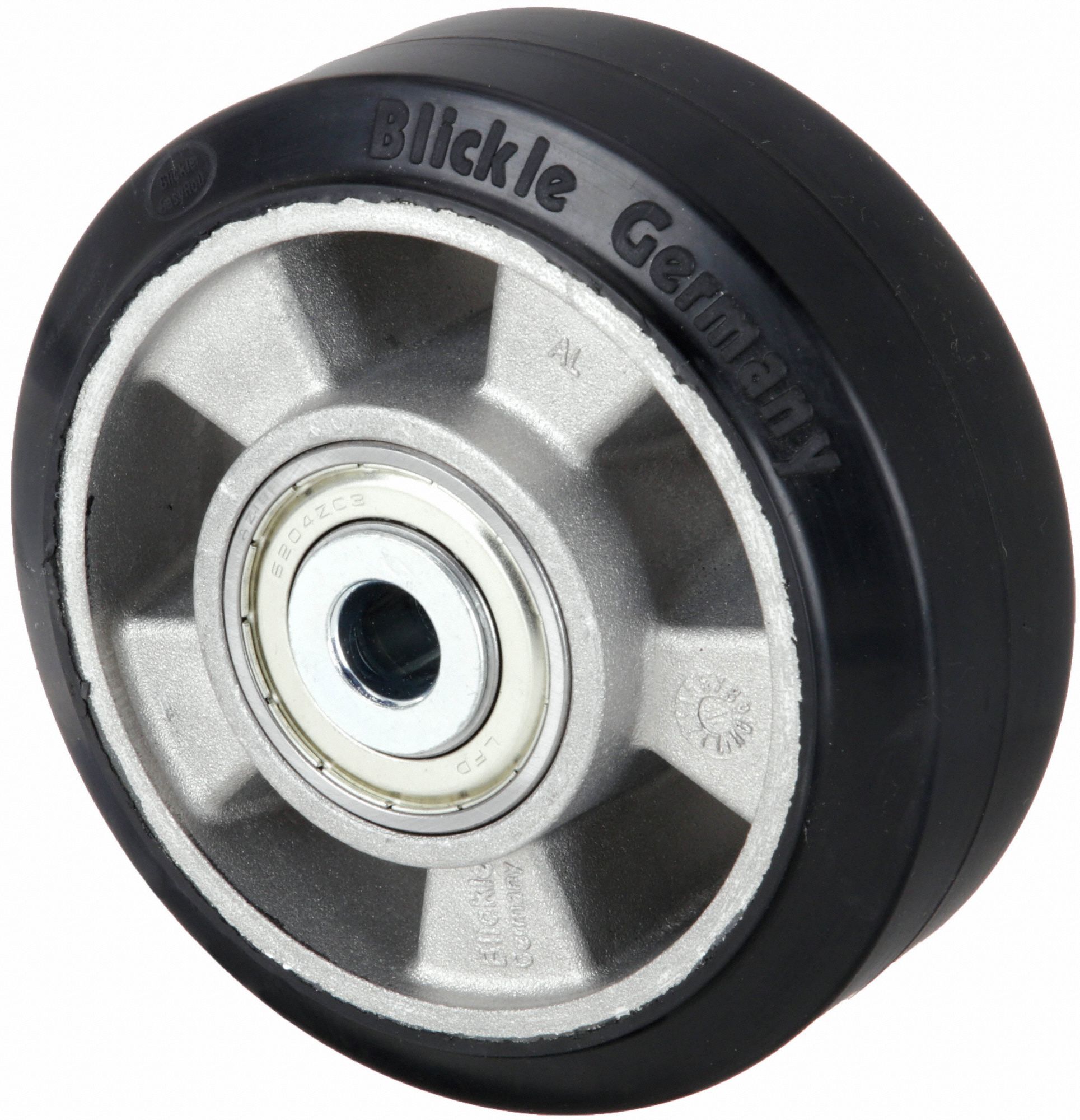 4 7/8 in Wheel Dia., 2 in Wheel Wd, Rubber Tread on Aluminum Core Wheel