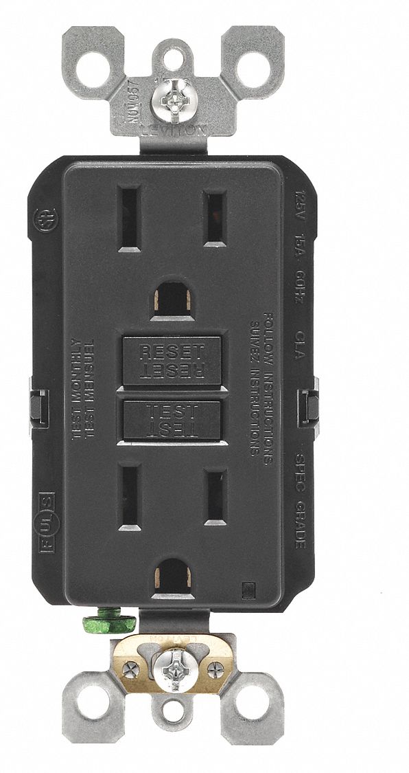 15A Commercial GFCI Receptacle, Black; Tamper Resistant: No - Grainger