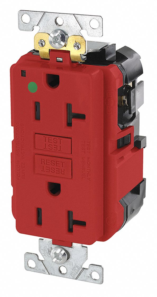 20A Hospital Grade Modular GFCI Receptacle, Red; Tamper Resistant No Grainger