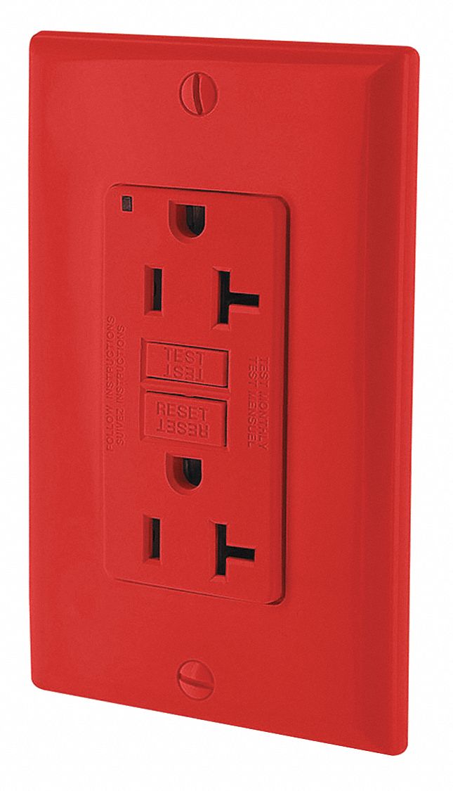 20A Commercial GFCI Receptacle, Red; Tamper Resistant: No - Grainger