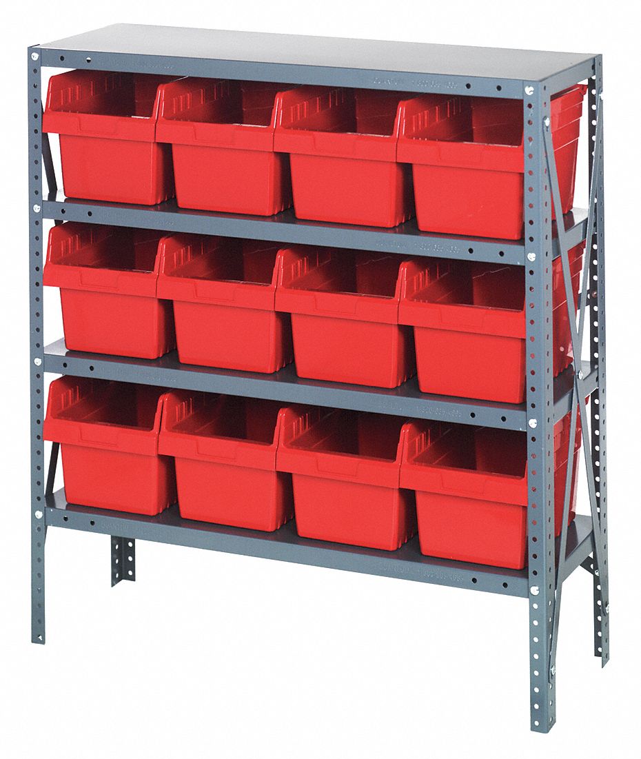 QUANTUM STORAGE SYSTEMS Steel Bin Shelving with 12 Bins, 36 inW x 12