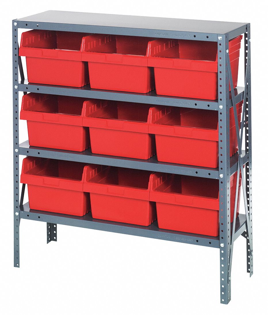 QUANTUM STORAGE SYSTEMS Steel Bin Shelving with 9 Bins, 36"W x 12"D x